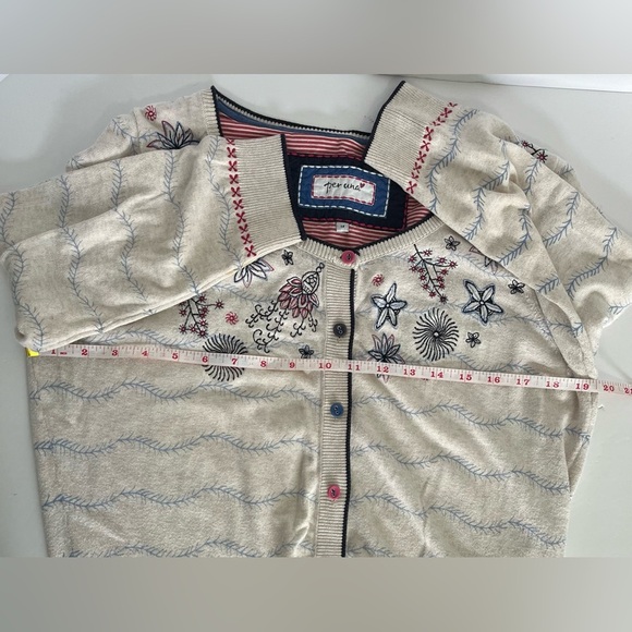PER UNA Cardigan Women’s 14 Embroidered 3/4 Sleeve Button Front - Picture 7 of 7